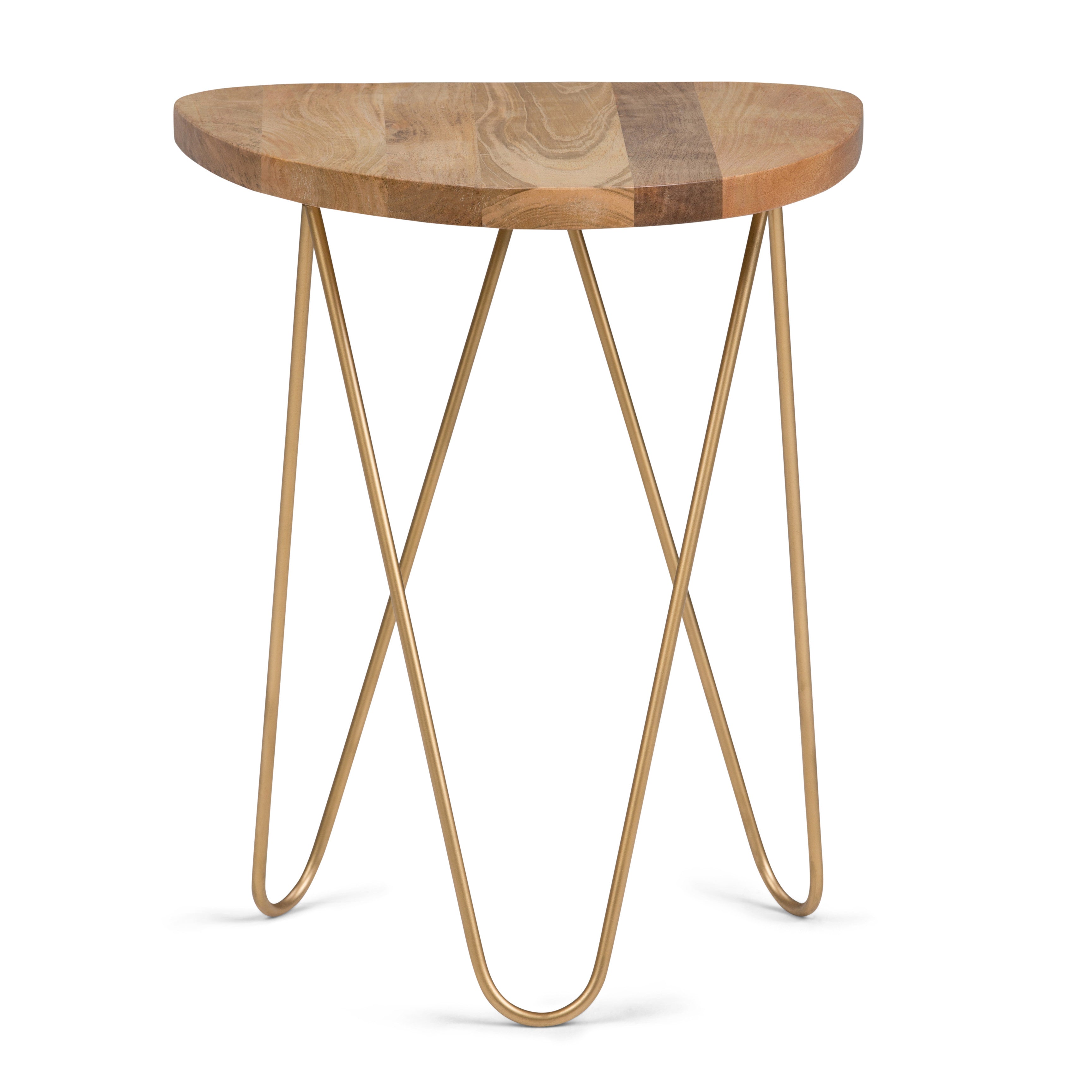 21" Natural Natural and Gold Solid Wood and Iron Free Form End Table