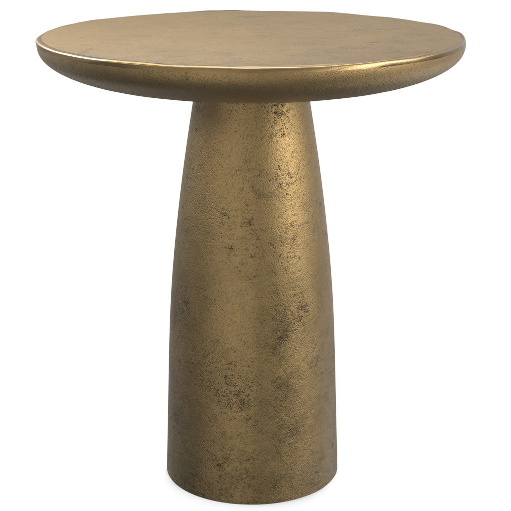 20" Antique Antiqued Brass Aluminum Round Pedestal End Table