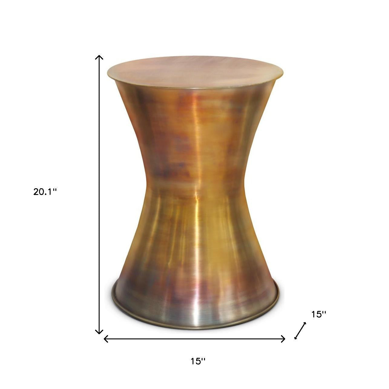 20" Antique Antiqued Brass Distressed Iron Round Hourglass End Table