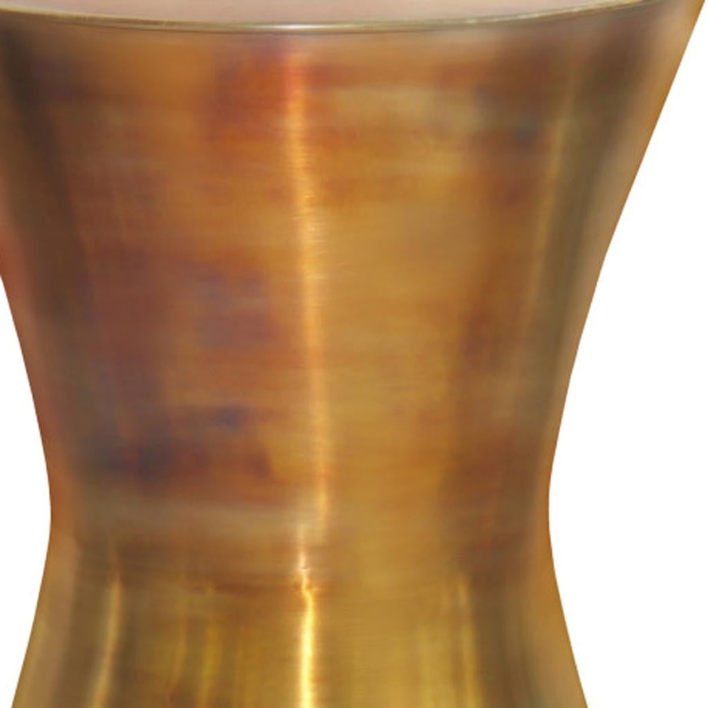 20" Antique Antiqued Brass Distressed Iron Round Hourglass End Table