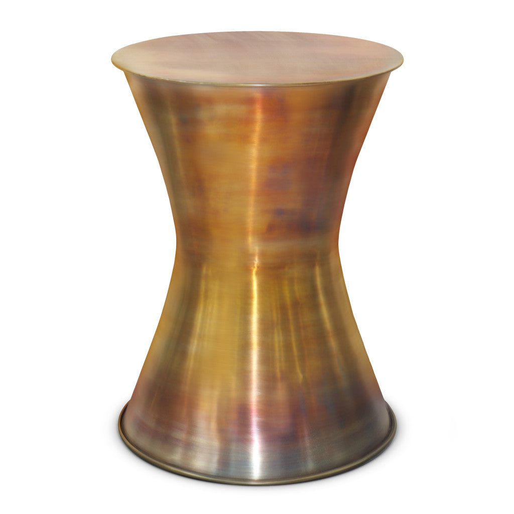 20" Antique Antiqued Brass Distressed Iron Round Hourglass End Table