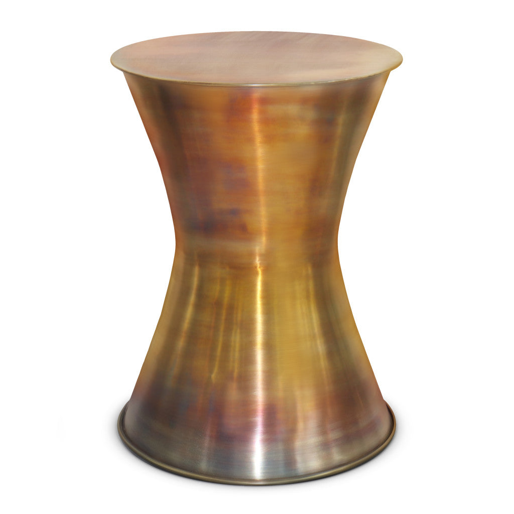 20" Antique Antiqued Brass Distressed Iron Round Hourglass End Table