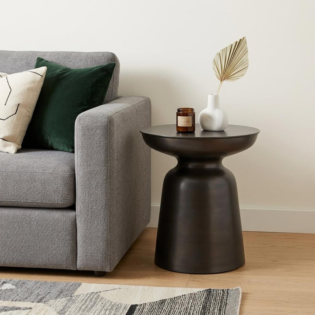 18" Copper Copper Iron Round Pedestal End Table