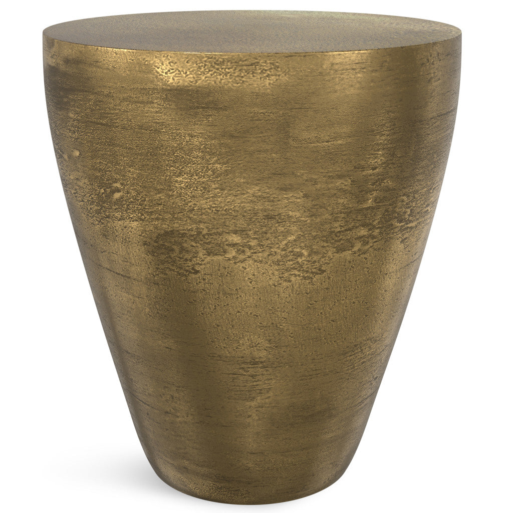 18" Antique Antiqued Brass Aluminum Round Drum End Table