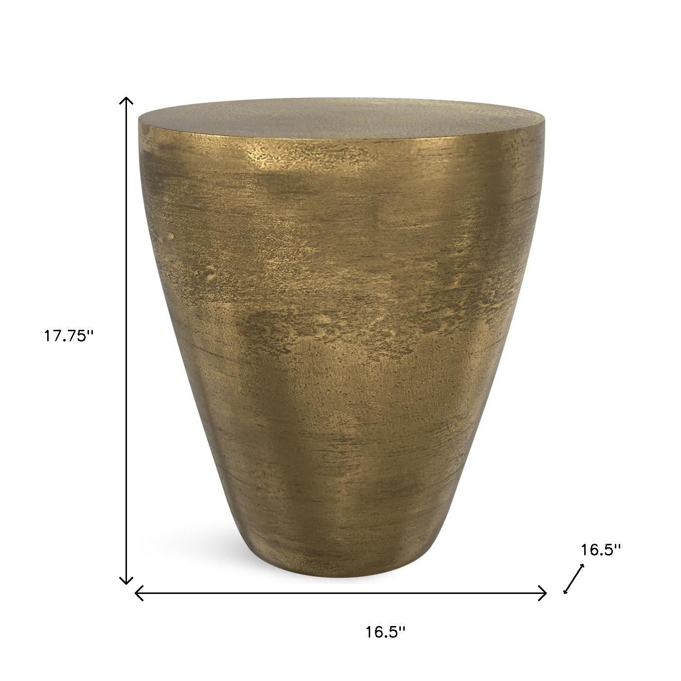 18" Antique Antiqued Brass Aluminum Round Drum End Table