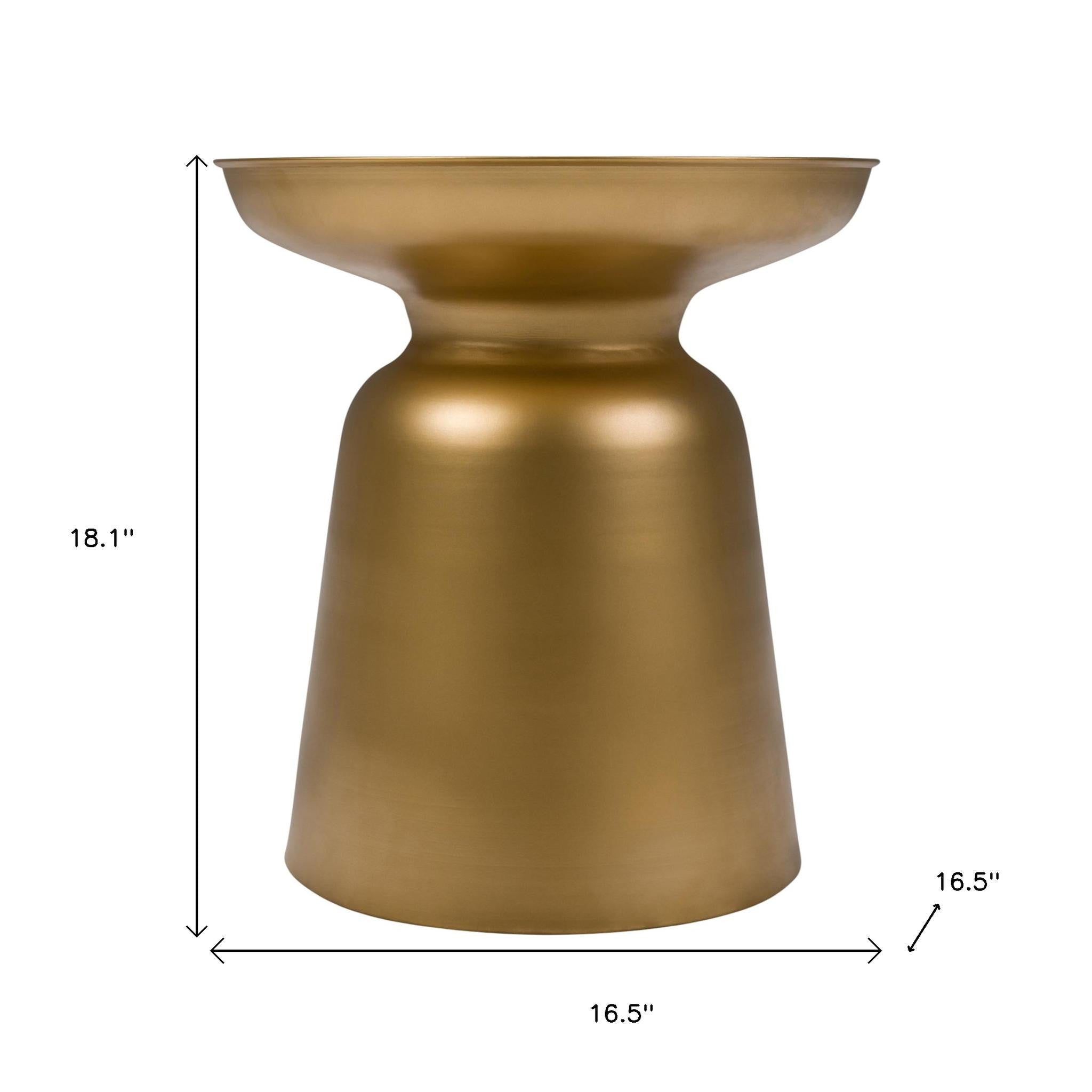 18" Powder Coated Gold Iron Round Pedestal End Table