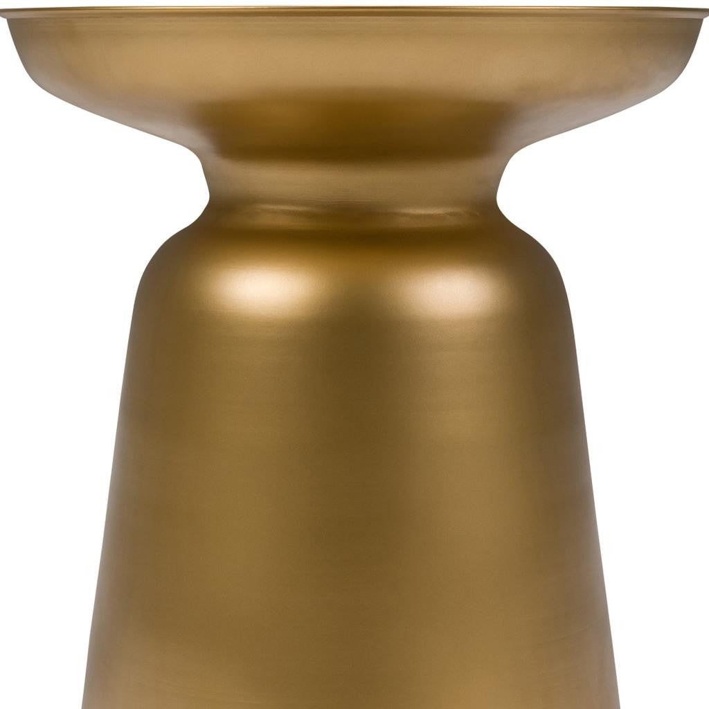 18" Powder Coated Gold Iron Round Pedestal End Table