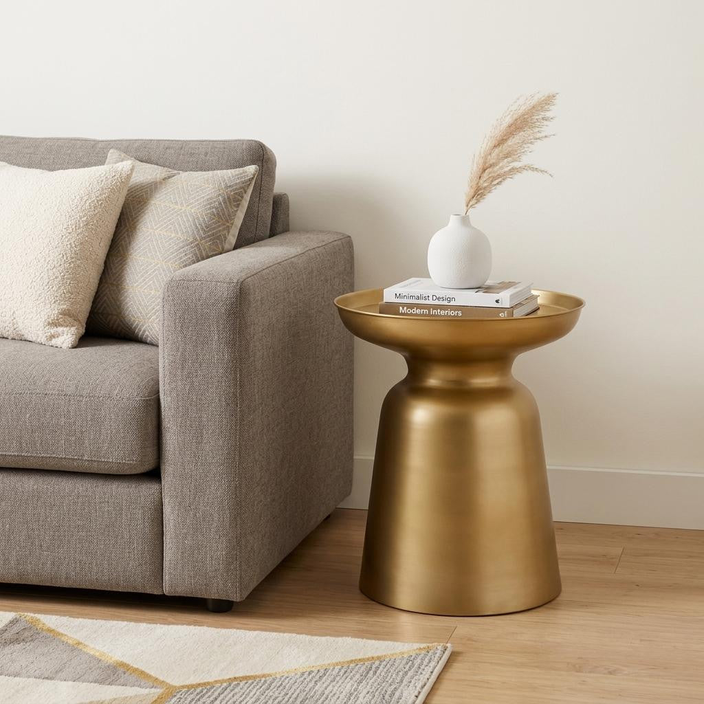 18" Powder Coated Gold Iron Round Pedestal End Table