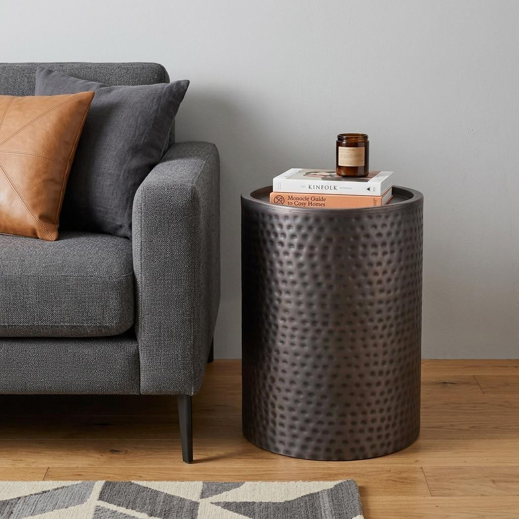 21" Copper Copper Iron Round Drum End Table
