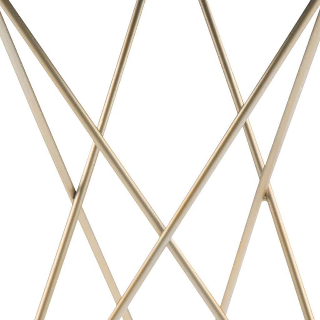 23" Powder Coated White and Gold Marble and Iron Round Cross Legs End Table And Trunk Storage