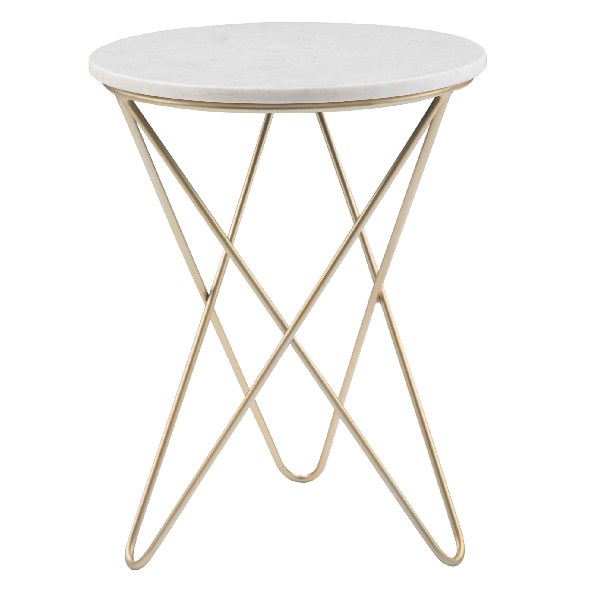 23" Powder Coated White and Gold Marble and Iron Round Cross Legs End Table And Trunk Storage