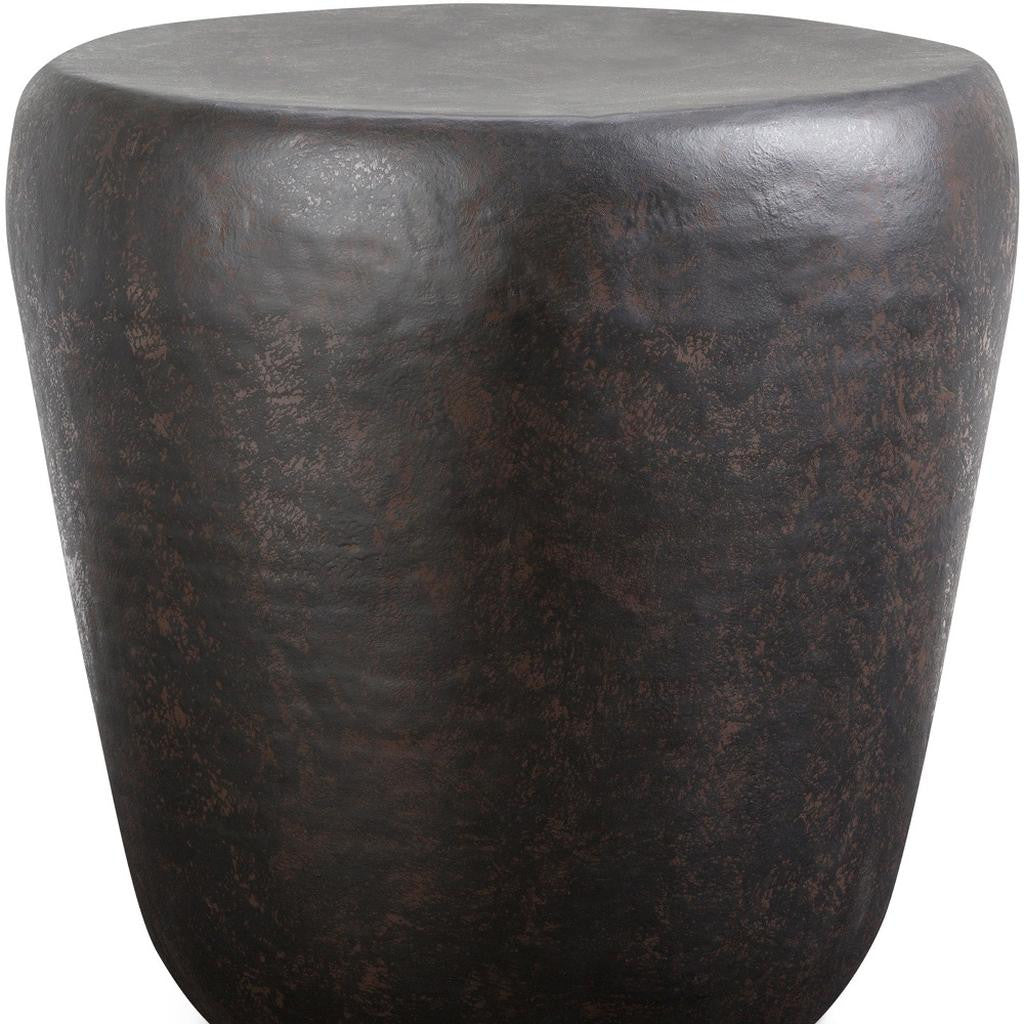 22" Distressed Antiqued Bronze Distressed Iron Round Drum End Table