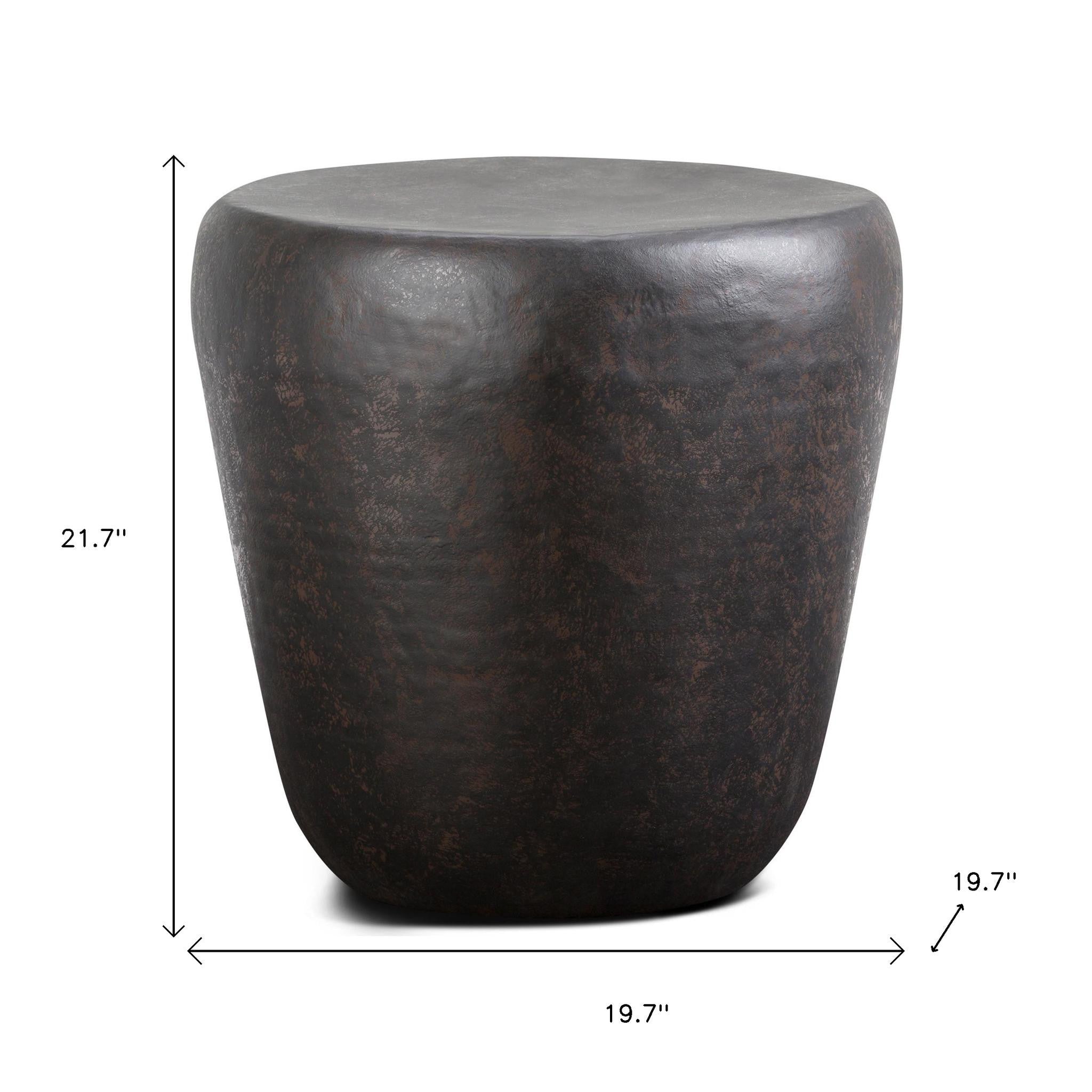 22" Distressed Antiqued Bronze Distressed Iron Round Drum End Table