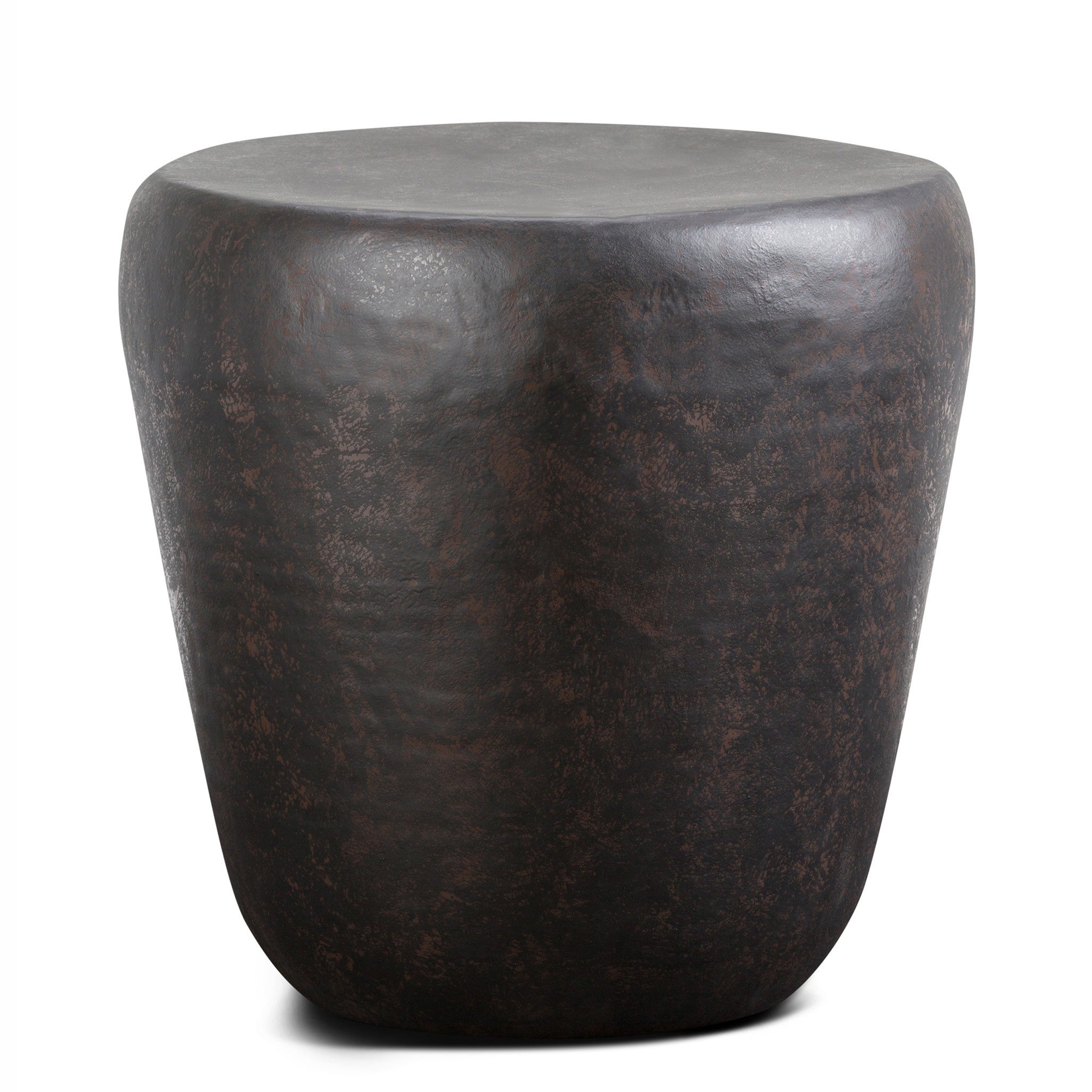 22" Distressed Antiqued Bronze Distressed Iron Round Drum End Table