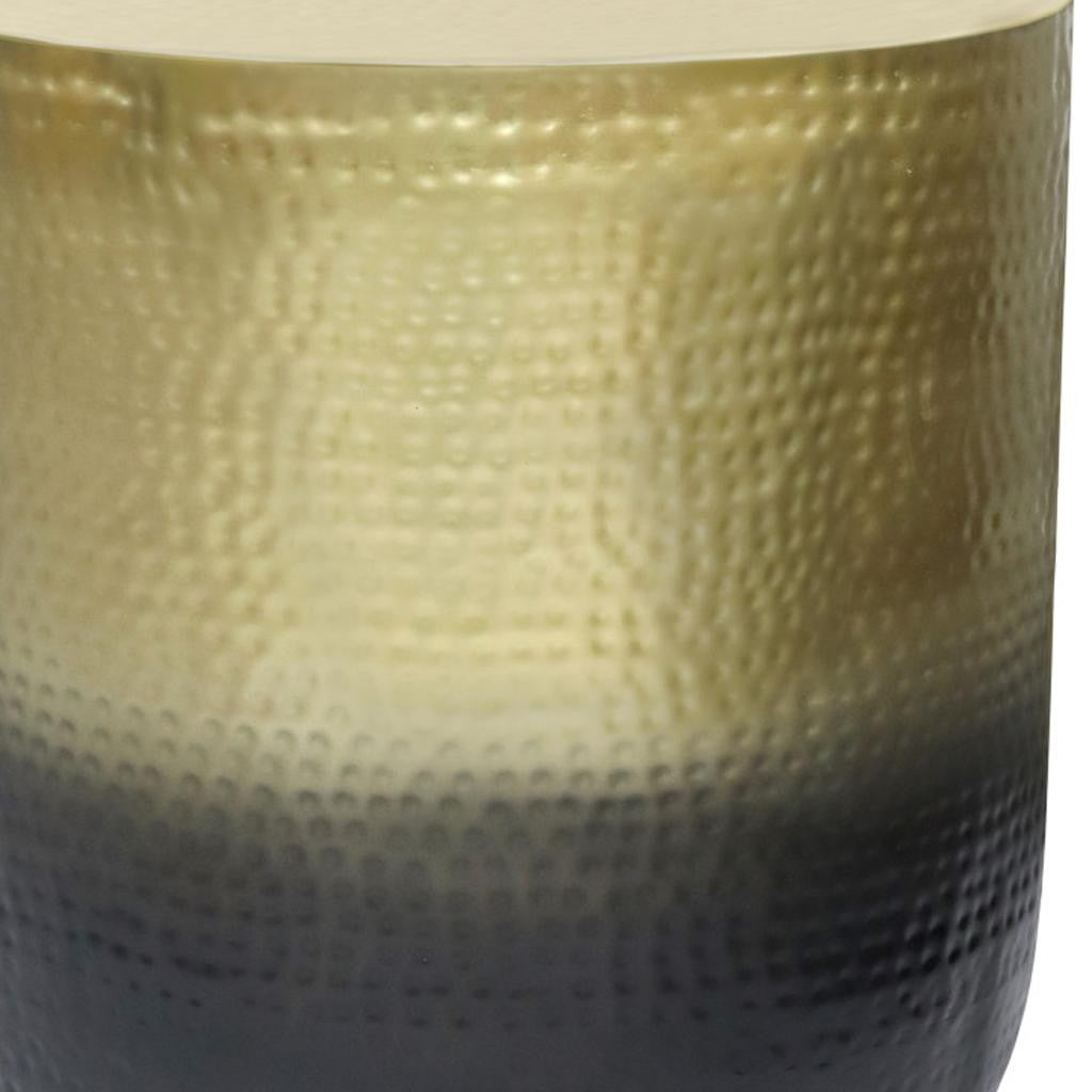 22" Hammered Gold and Black Distressed Iron Round Drum End Table