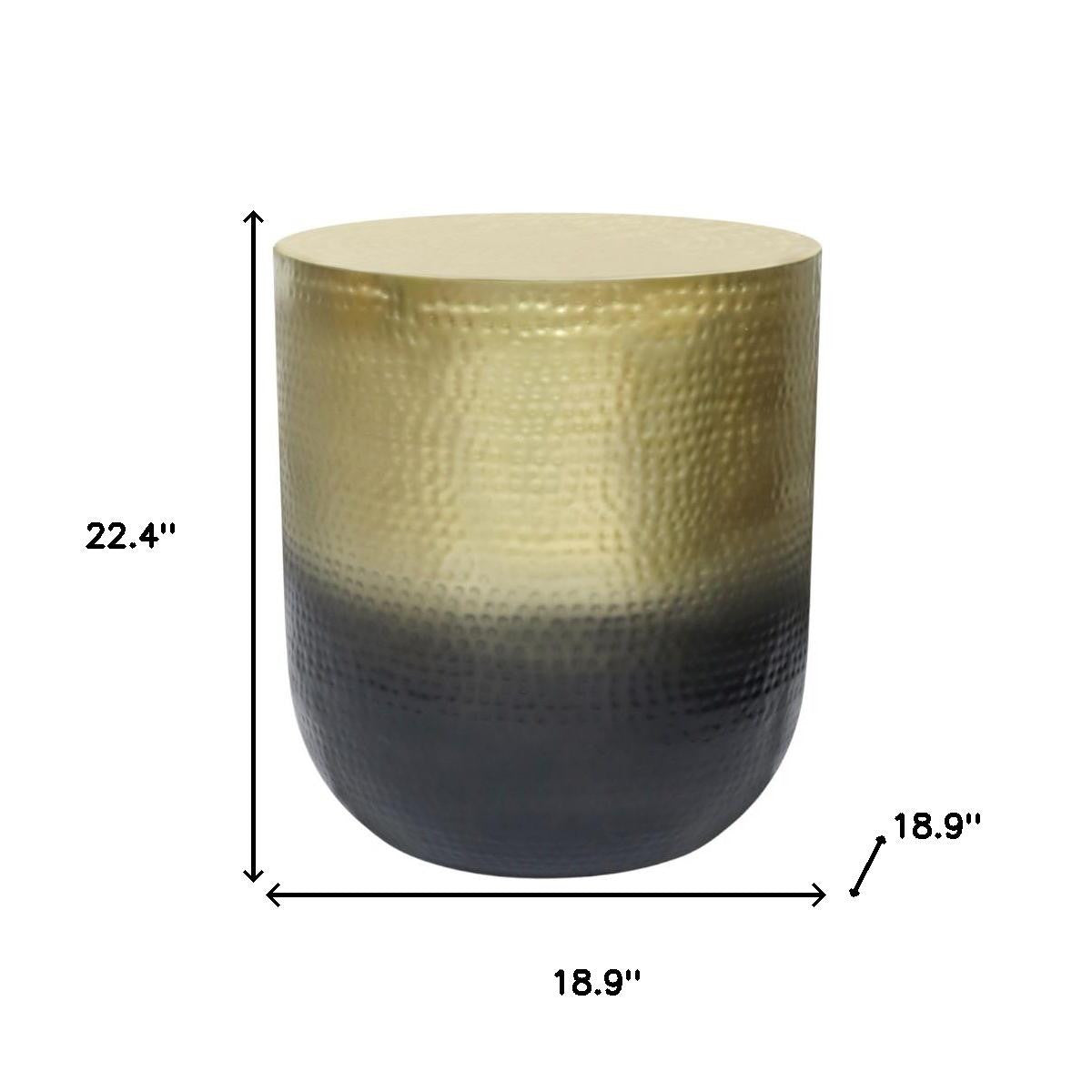 22" Hammered Gold and Black Distressed Iron Round Drum End Table