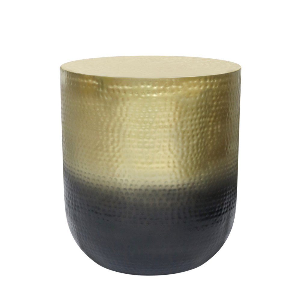 22" Hammered Gold and Black Distressed Iron Round Drum End Table