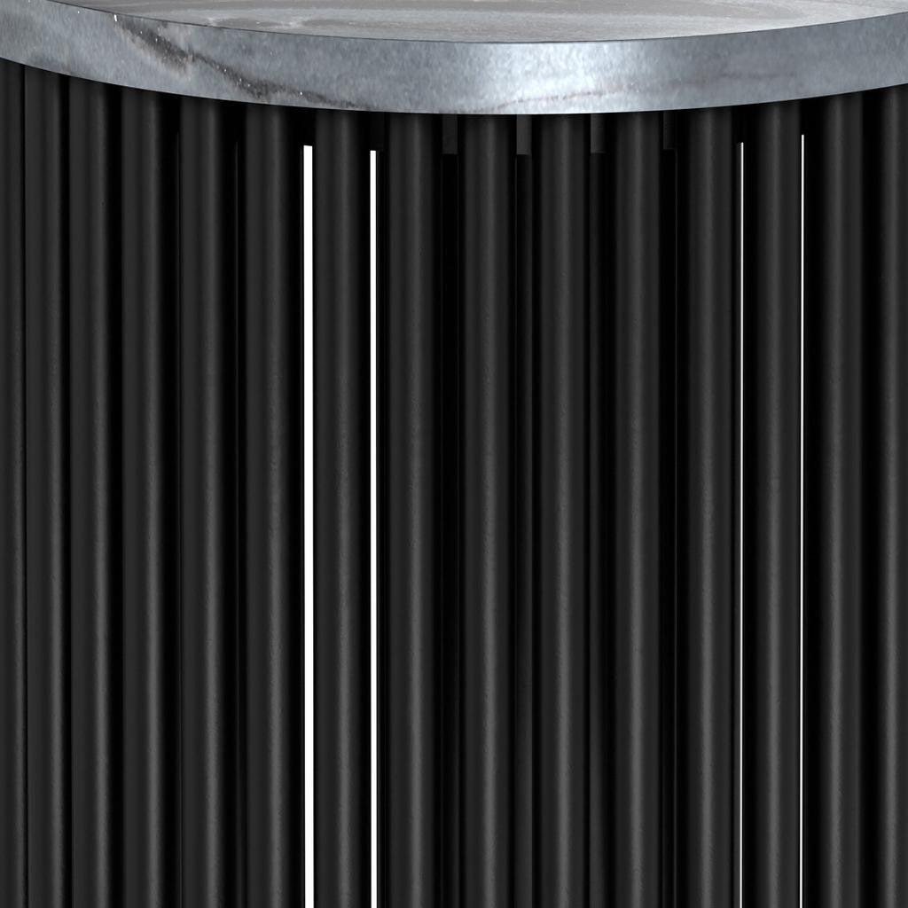 21" Matte Black Marble and Iron Round Drum End Table