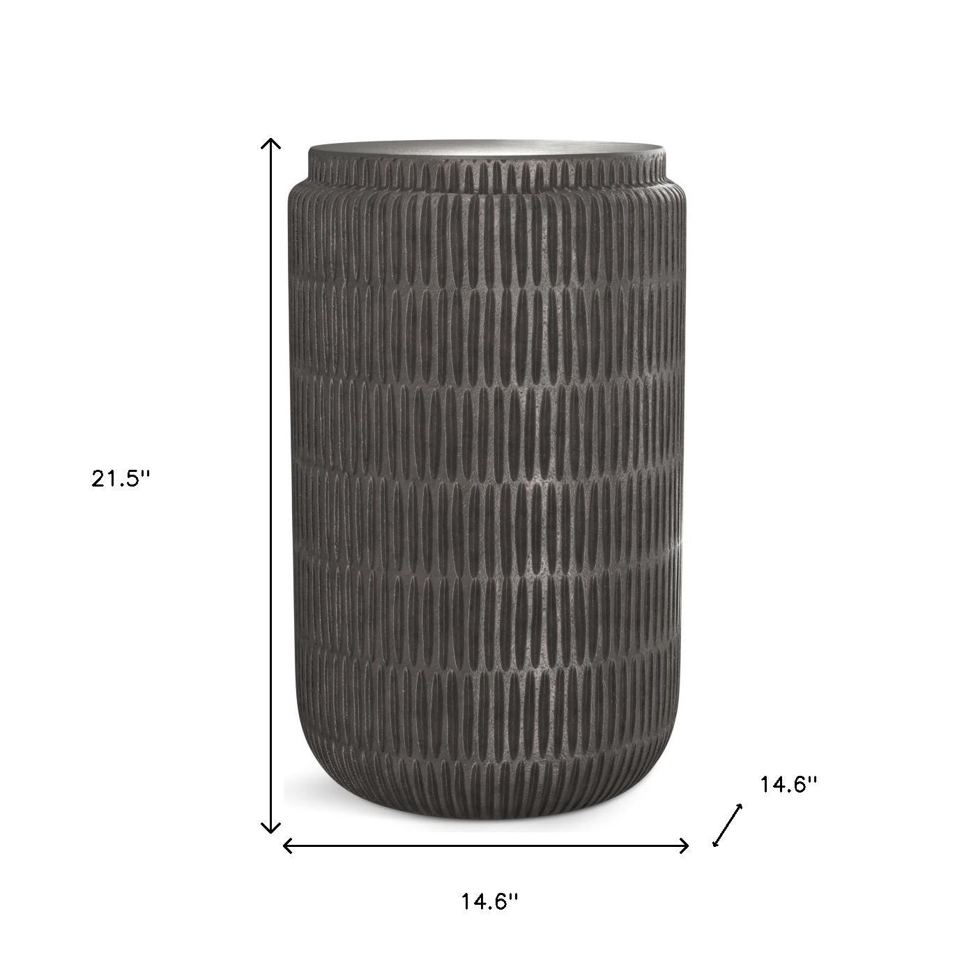 22" Textured Graphite Aluminum Round Drum End Table