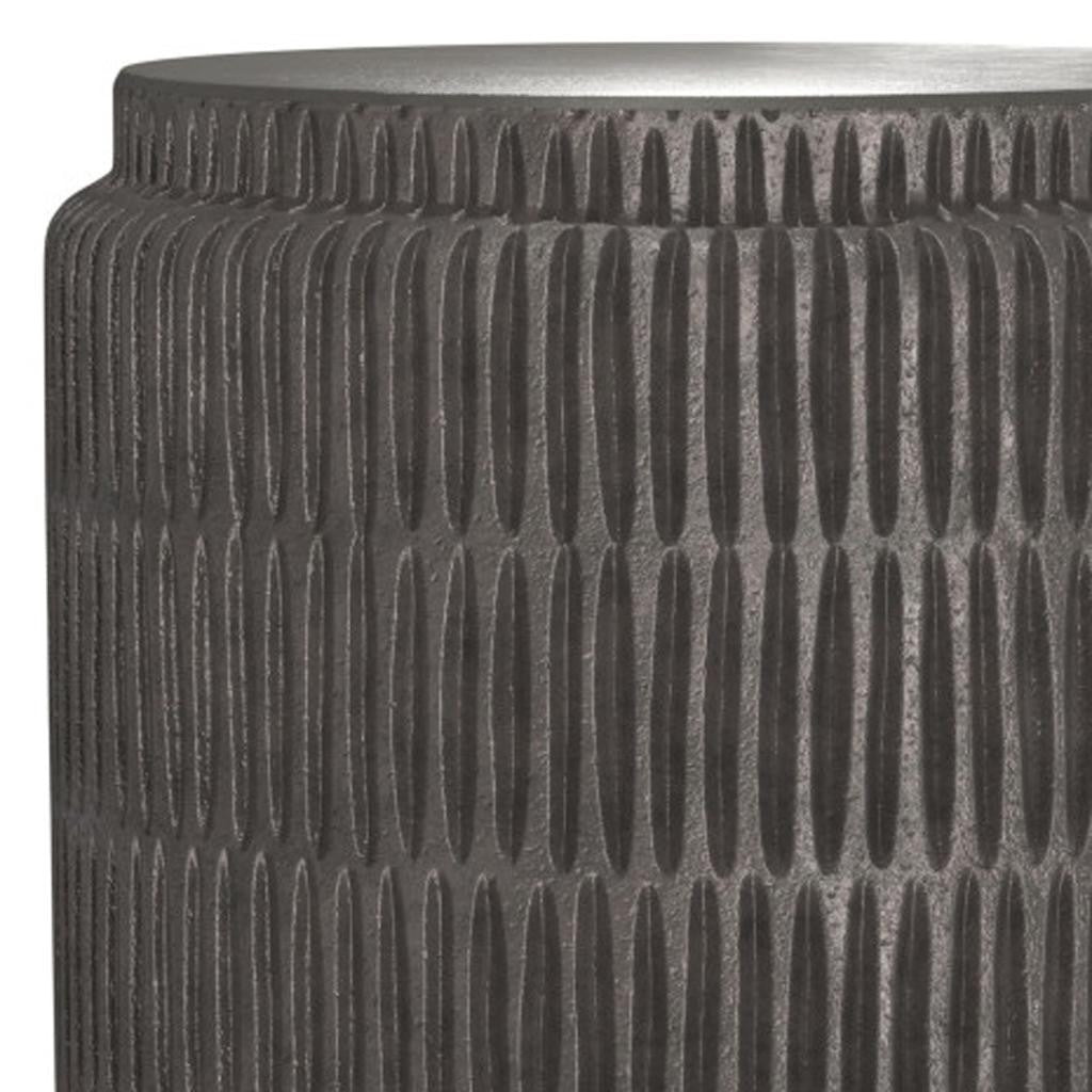 22" Textured Graphite Aluminum Round Drum End Table