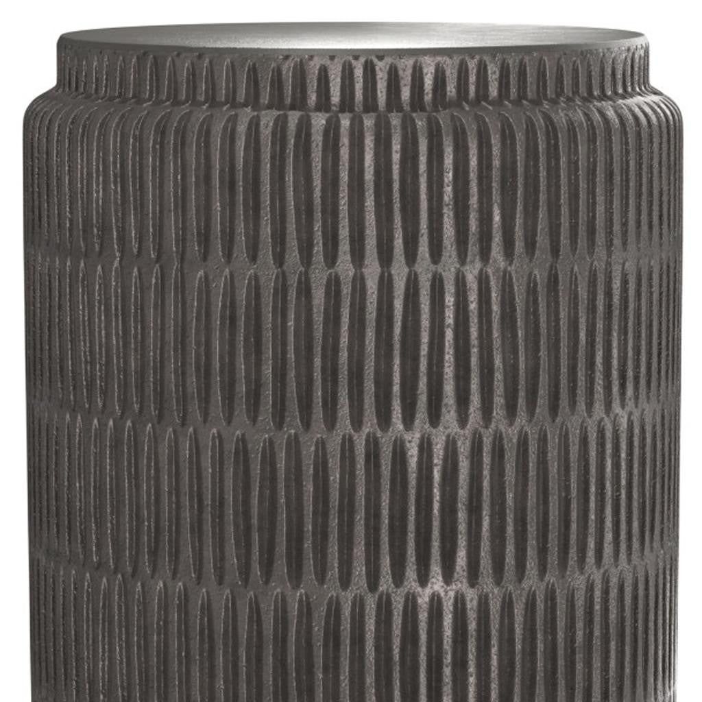 22" Textured Graphite Aluminum Round Drum End Table