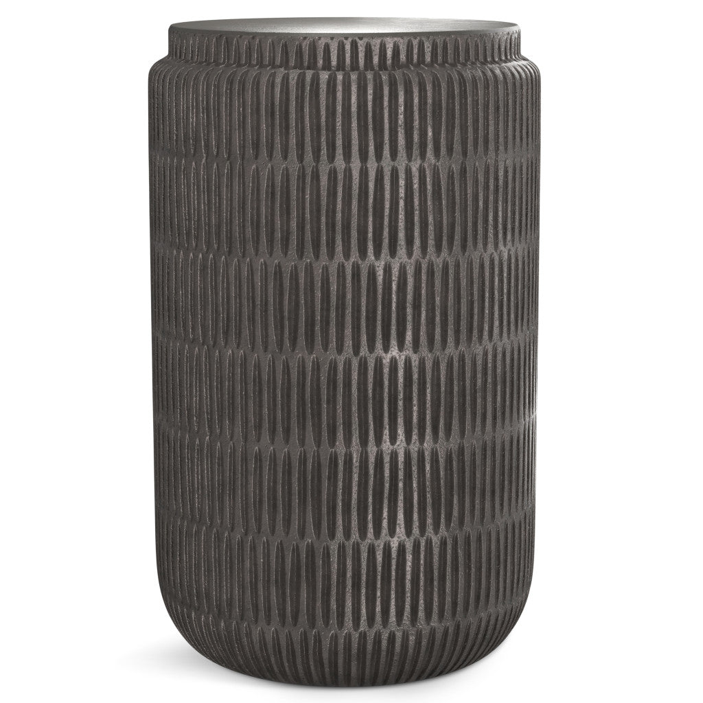 22" Textured Graphite Aluminum Round Drum End Table
