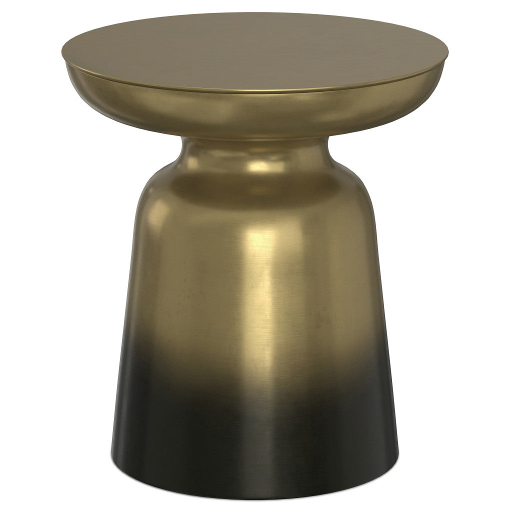 18" Powder Coated Gold and Black Iron Round Pedestal End Table