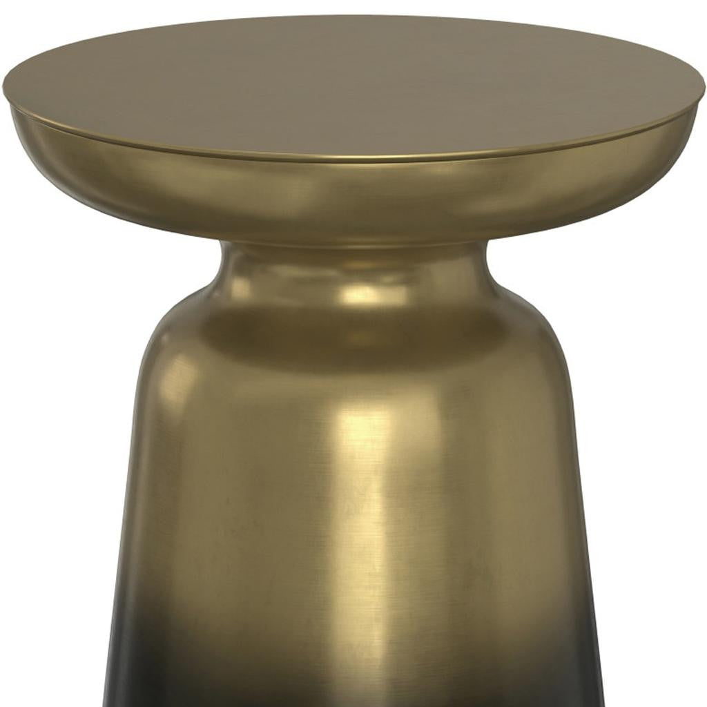 18" Powder Coated Gold and Black Iron Round Pedestal End Table