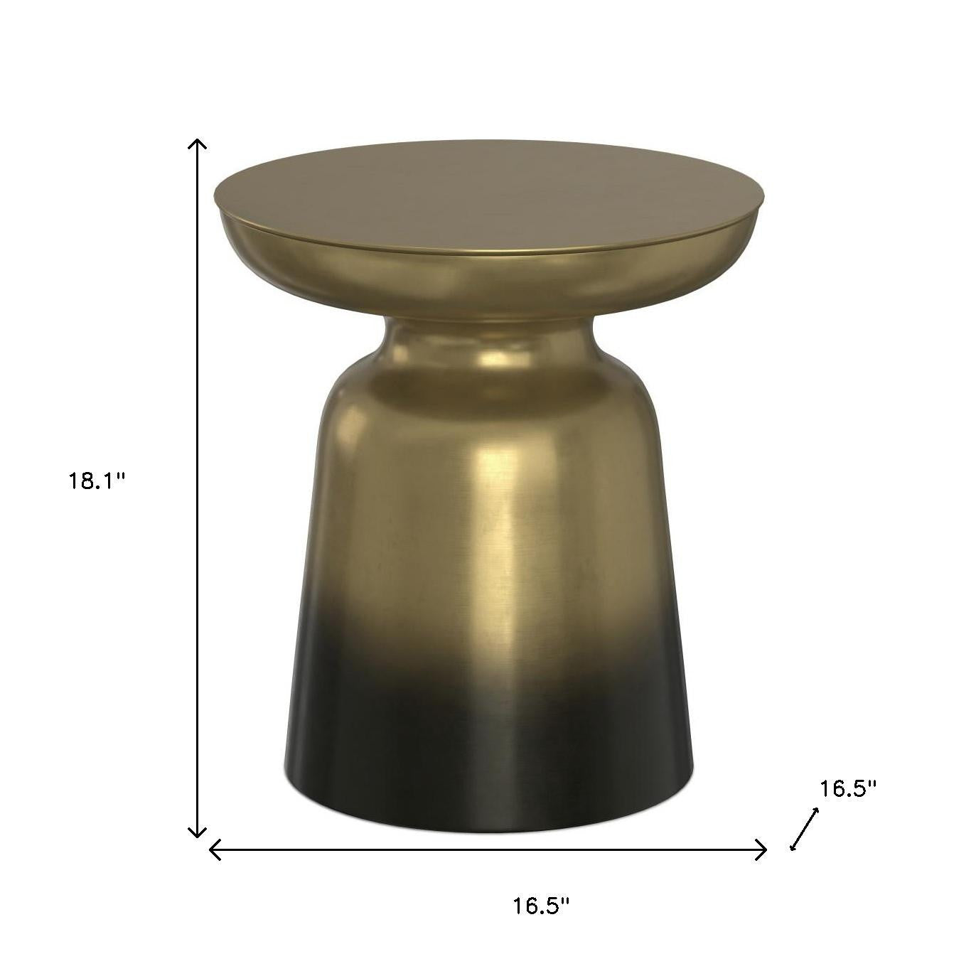18" Powder Coated Gold and Black Iron Round Pedestal End Table