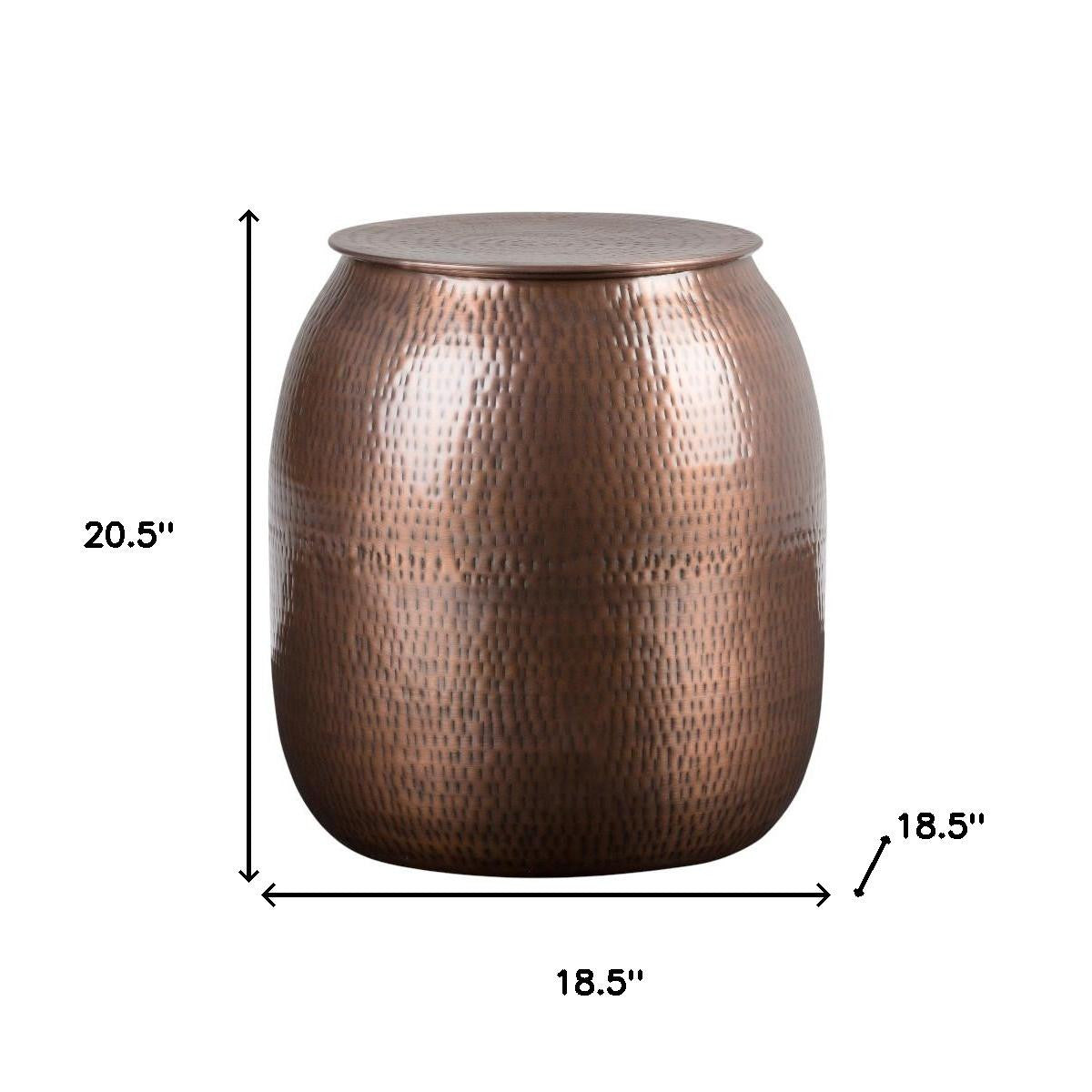 21" Hammered Copper Distressed Iron Round Drum End Table