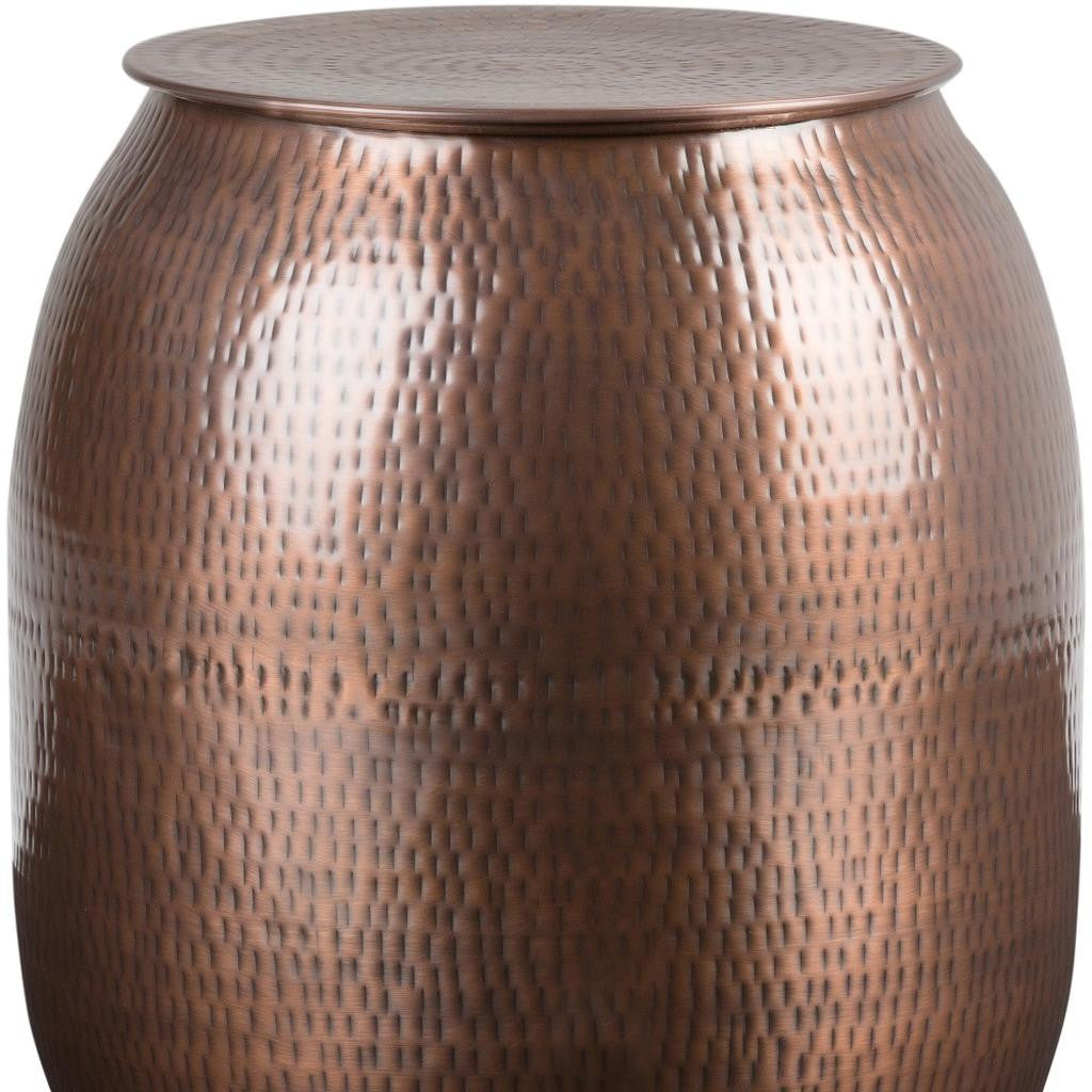 21" Hammered Copper Distressed Iron Round Drum End Table