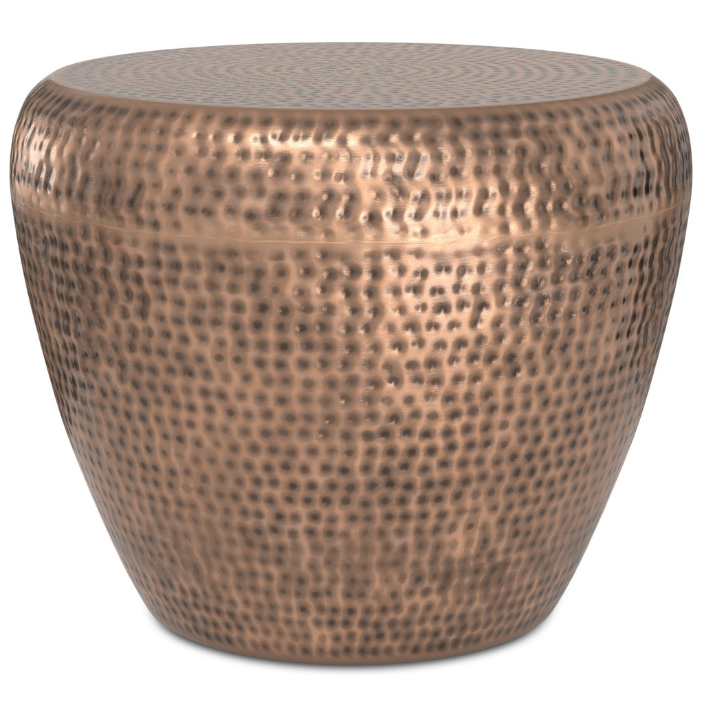 18" Hammered Copper Distressed Iron Round Drum End Table
