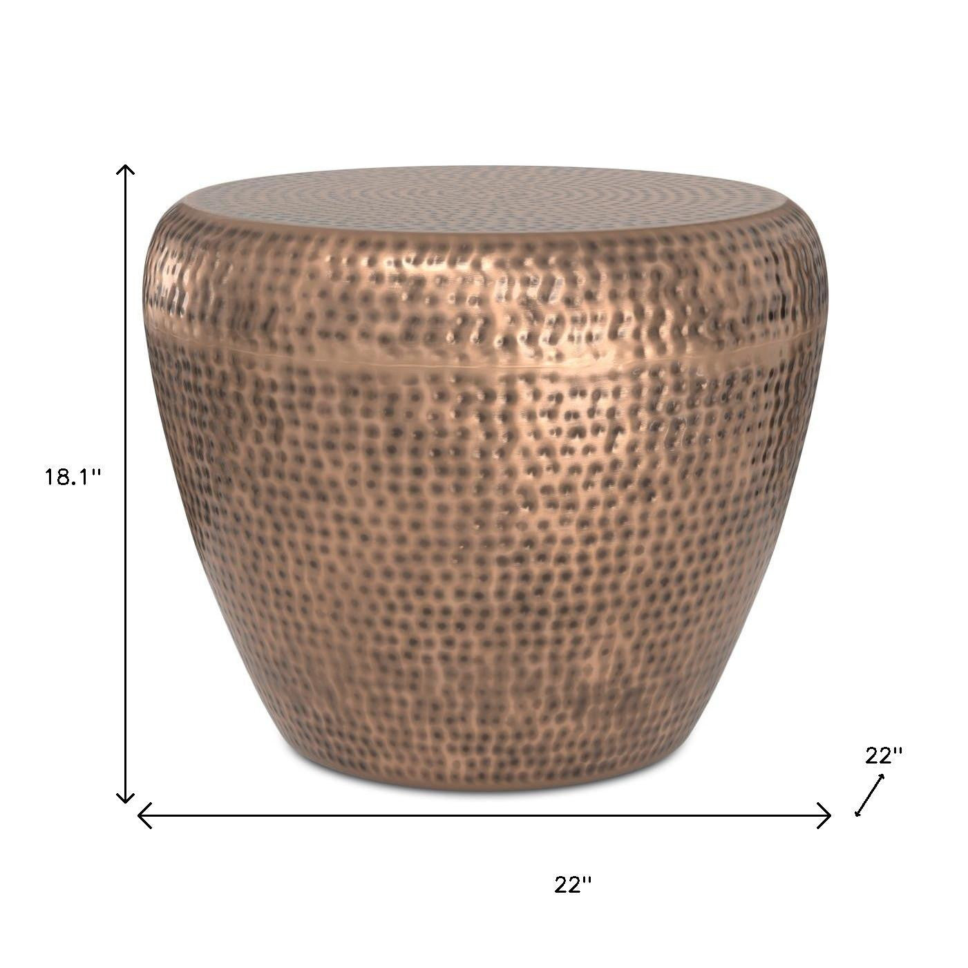 18" Hammered Copper Distressed Iron Round Drum End Table