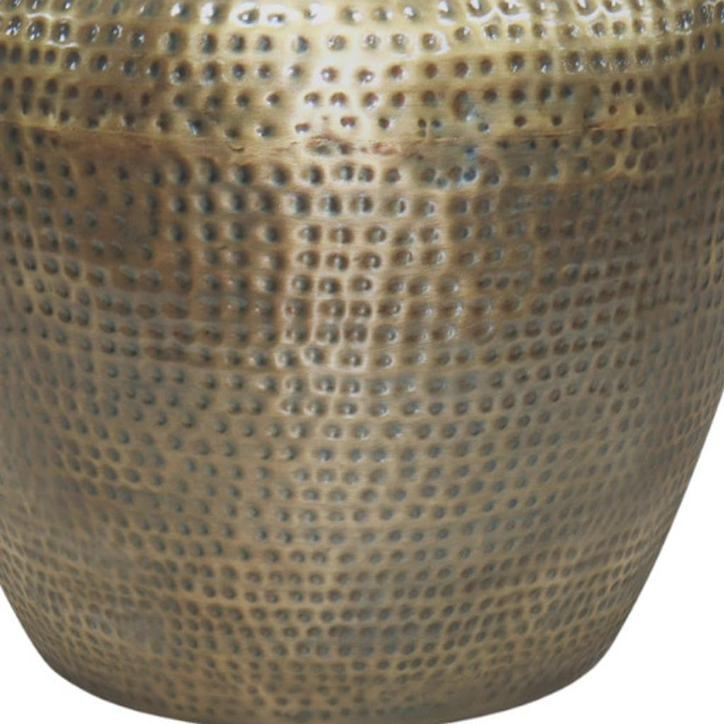 18" Hammered Antiqued Gold Distressed Iron Round Drum End Table