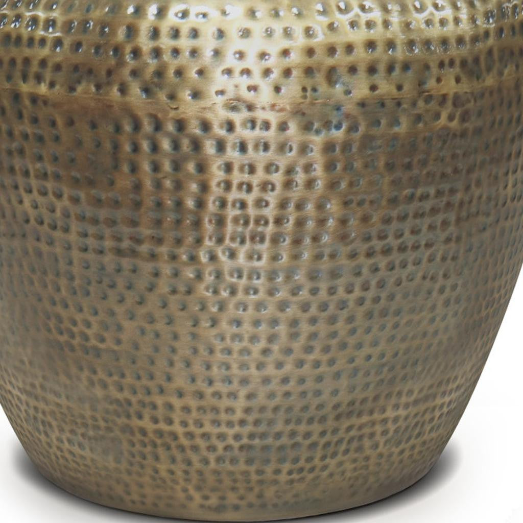 18" Hammered Antiqued Gold Distressed Iron Round Drum End Table