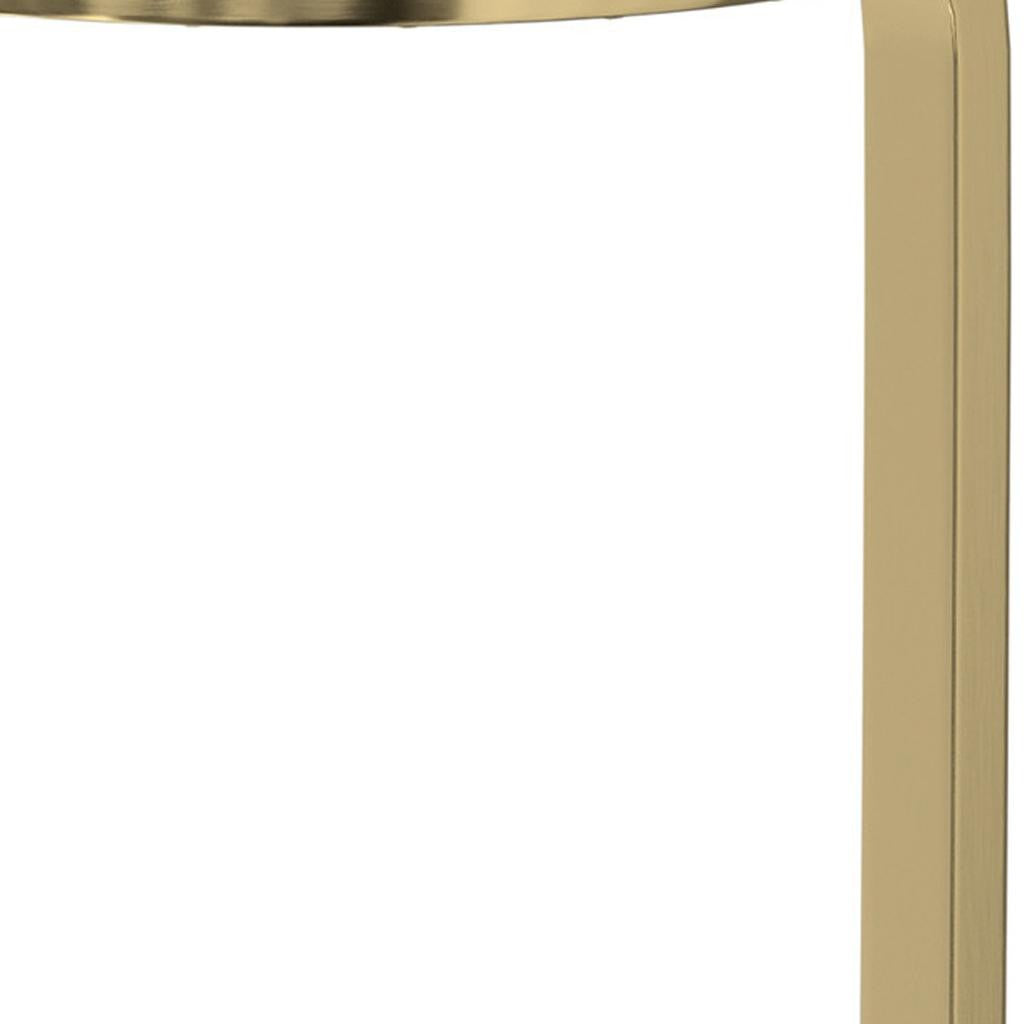 26" Plated Gold and White Iron and Marble Round End Table With Shelf
