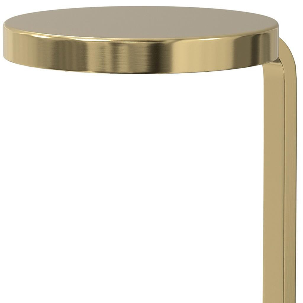 26" Plated Gold and White Iron and Marble Round End Table With Shelf