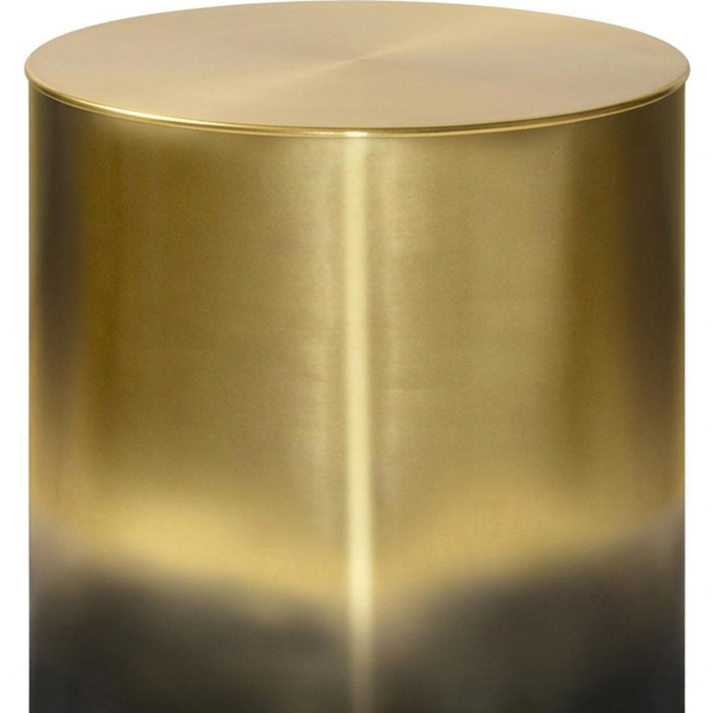 21" Distressed Gold and Black Iron Round Drum End Table