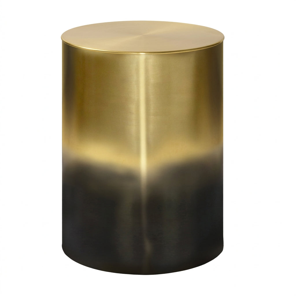 21" Distressed Gold and Black Iron Round Drum End Table