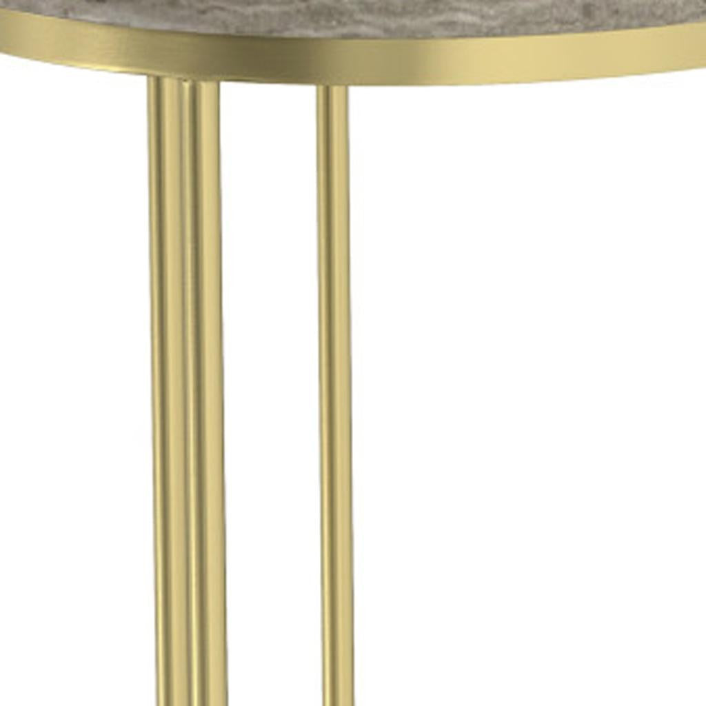 Set of Two Glossy Gray Stone and Gold Marble and Iron Round Nested Tables