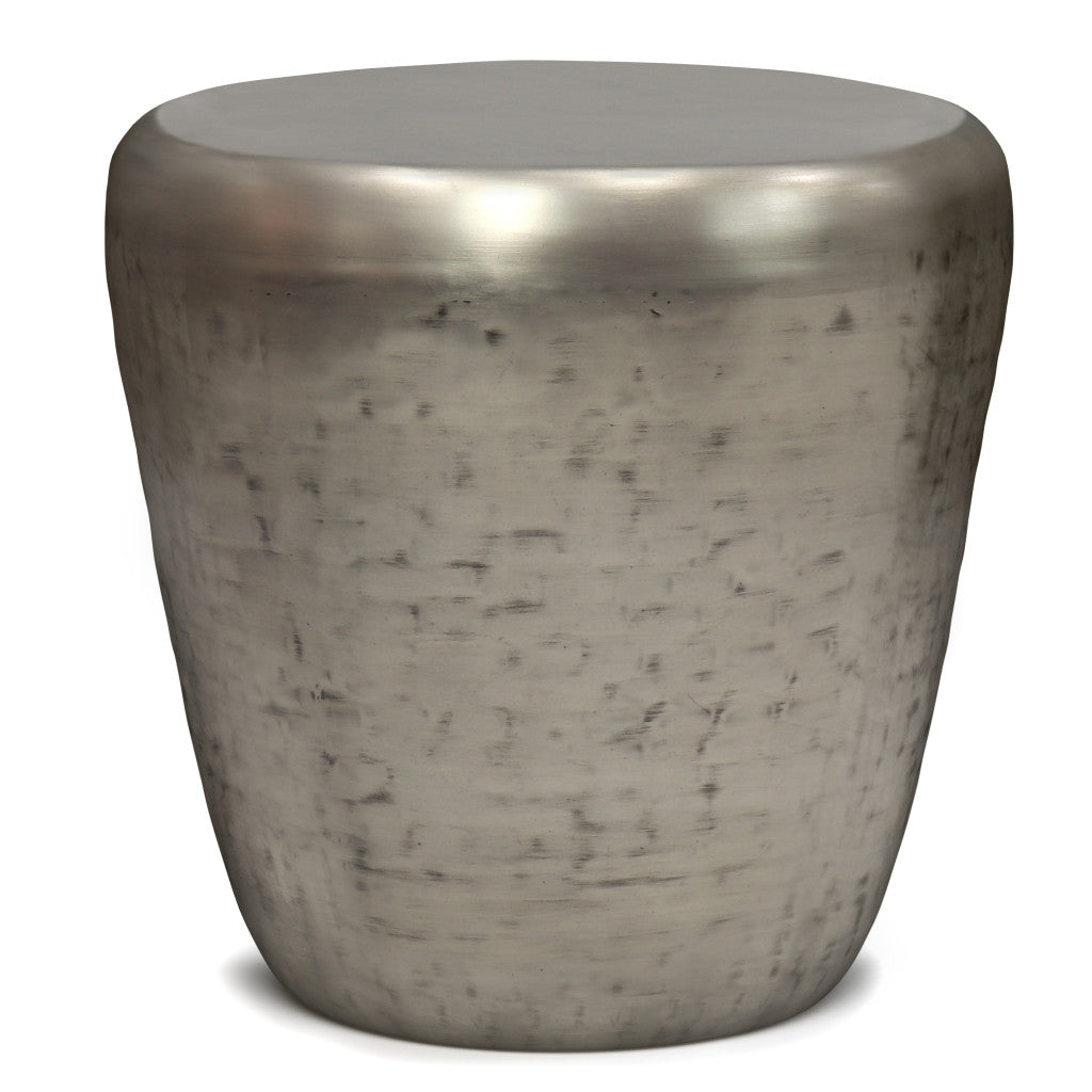22" Antique Silver Distressed Iron Round Drum End Table