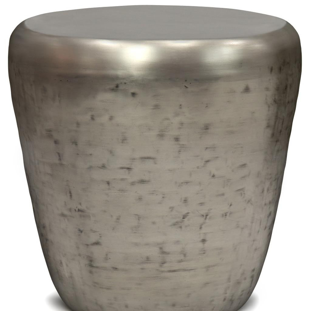 22" Antique Silver Distressed Iron Round Drum End Table