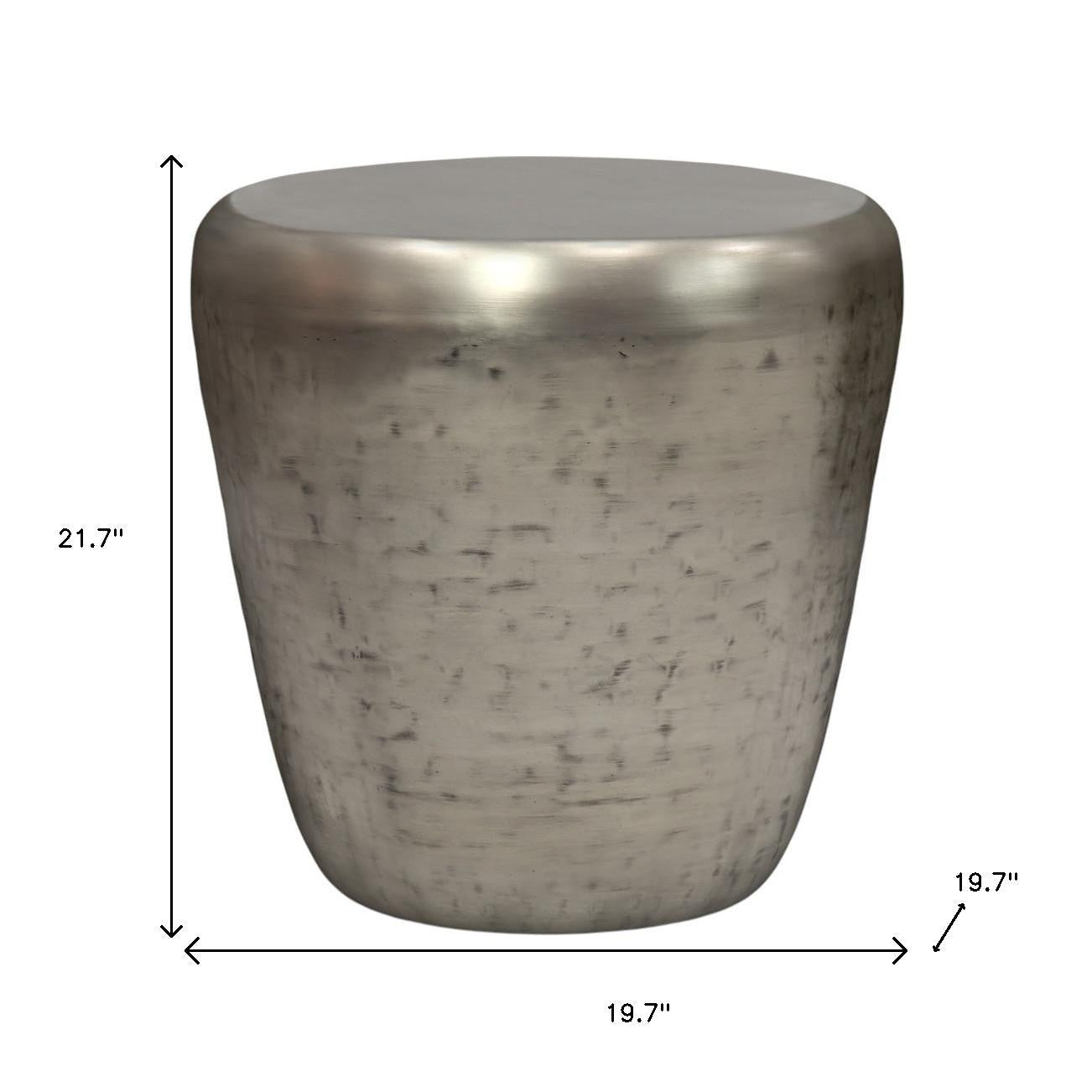 22" Antique Silver Distressed Iron Round Drum End Table