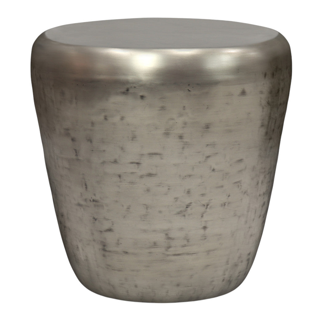 22" Antique Silver Distressed Iron Round Drum End Table