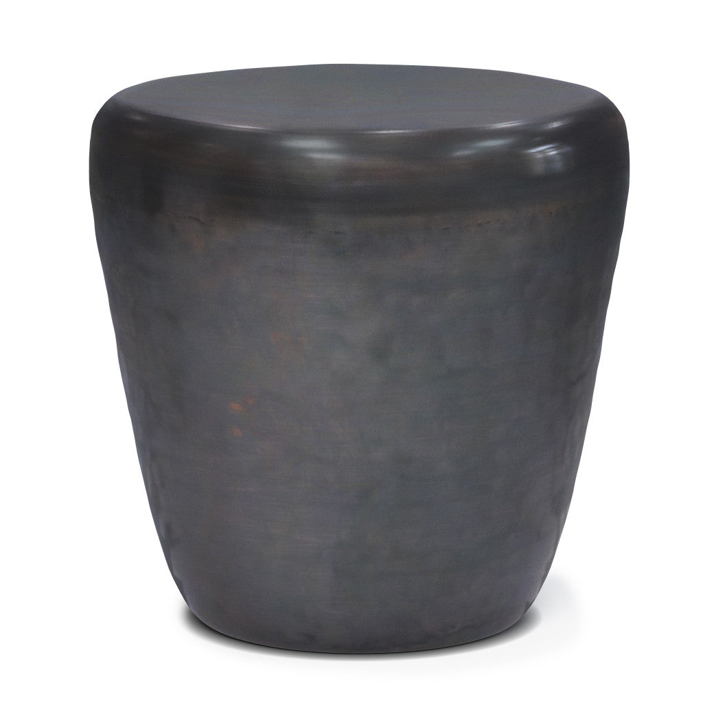 22" Copper Black and Copper Distressed Iron Round Drum End Table