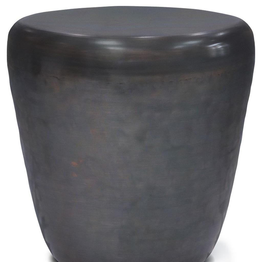 22" Copper Black and Copper Distressed Iron Round Drum End Table
