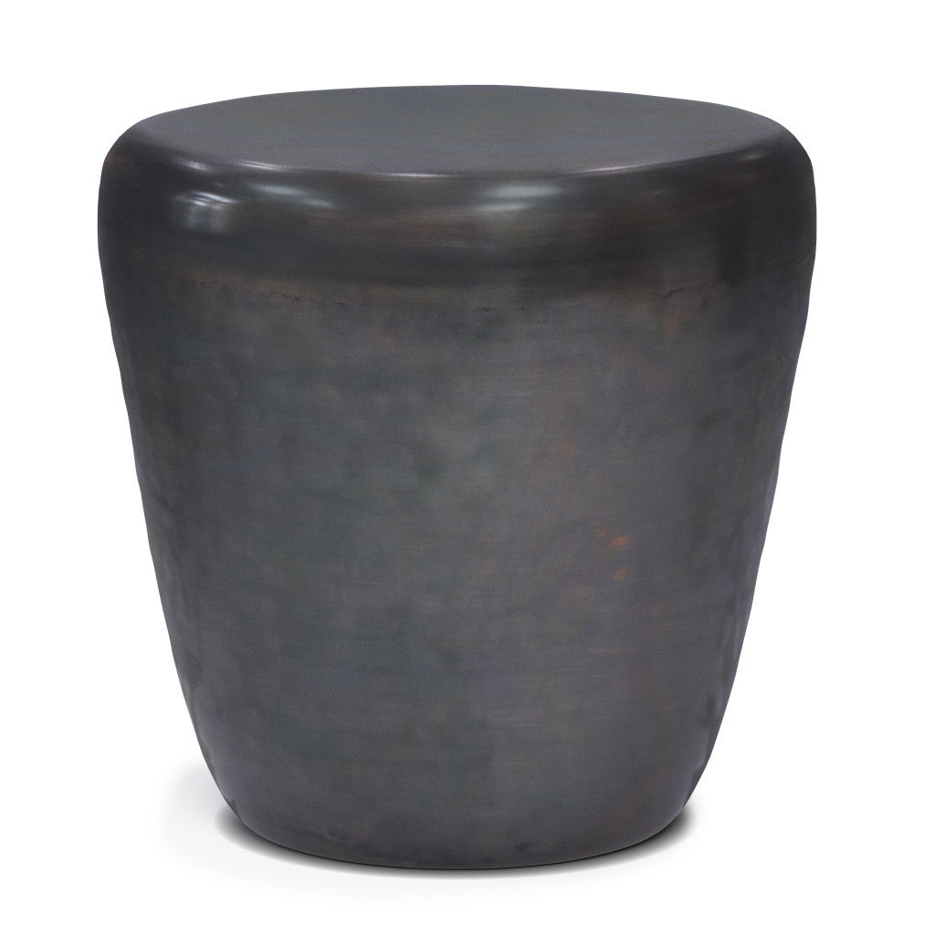 22" Copper Black and Copper Distressed Iron Round Drum End Table