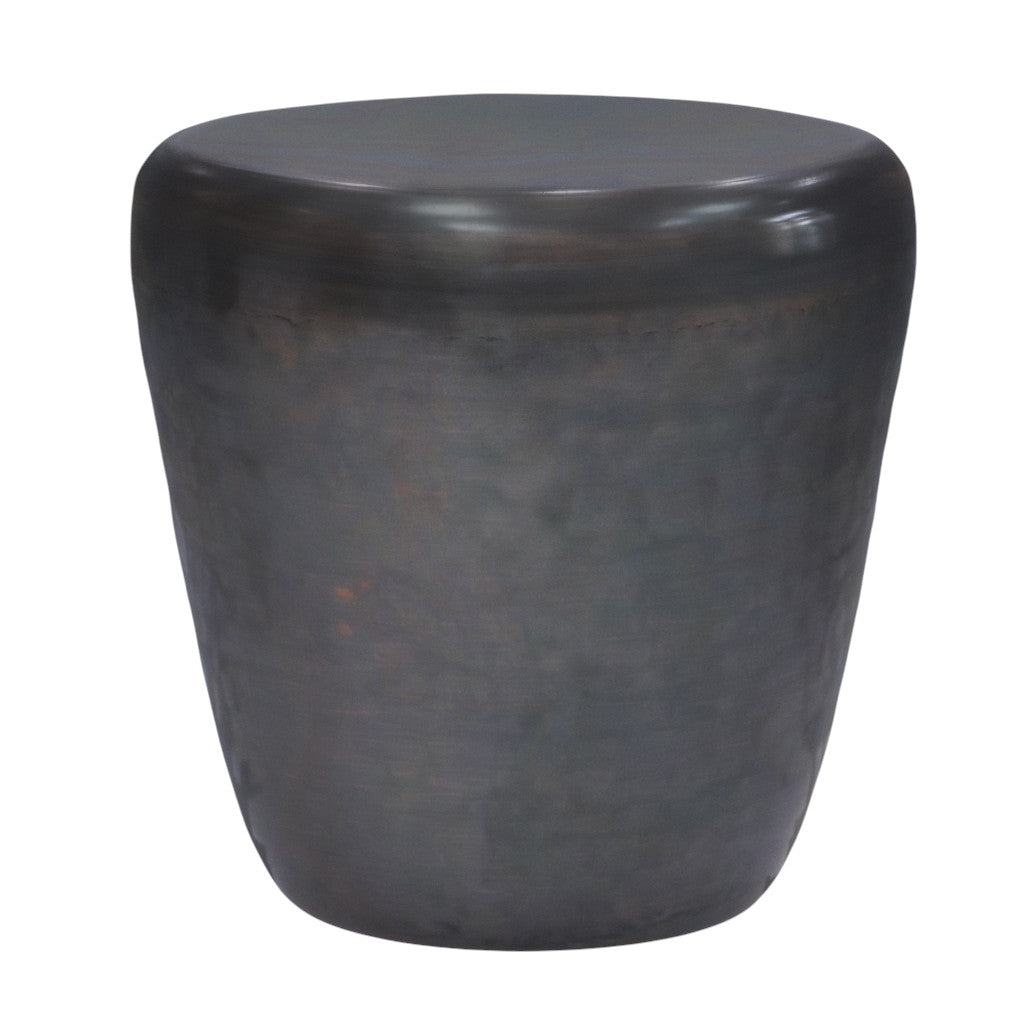 22" Copper Black and Copper Distressed Iron Round Drum End Table