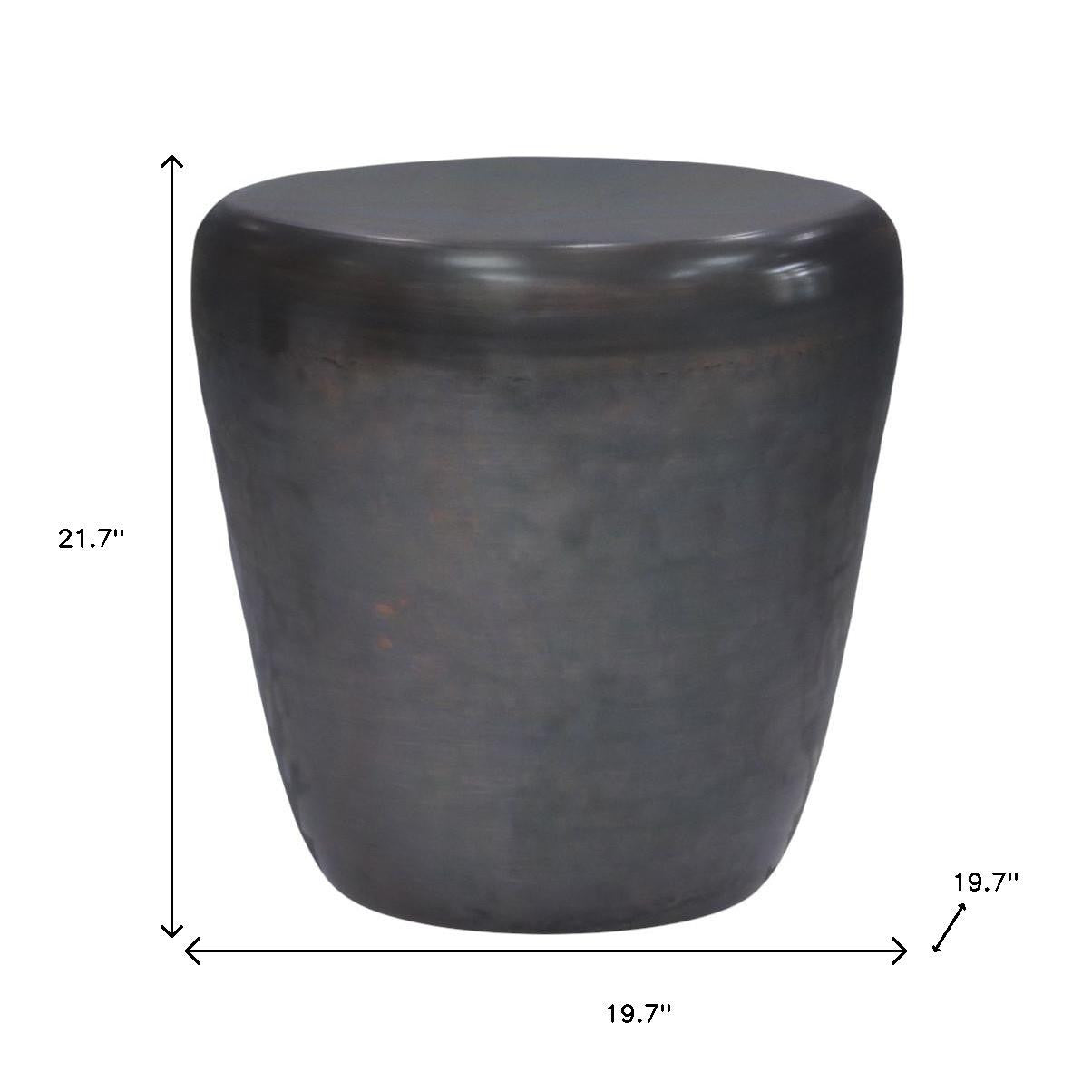 22" Copper Black and Copper Distressed Iron Round Drum End Table
