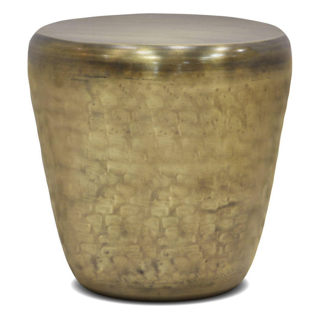 22" Antique Antiqued Gold Distressed Iron Round Drum End Table